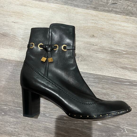 Louis Vuitton Round Toe Black Leather Heeled Boot Size EU 37 - Picture 5 of 9